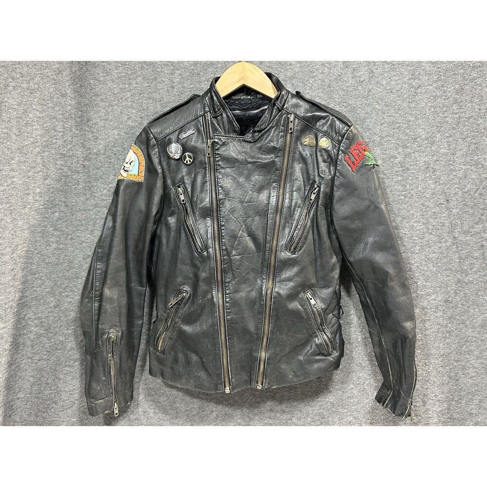 VTG Berman's Custom Harley Weed Women Black 80’s Leather Jacket Size 36 Small